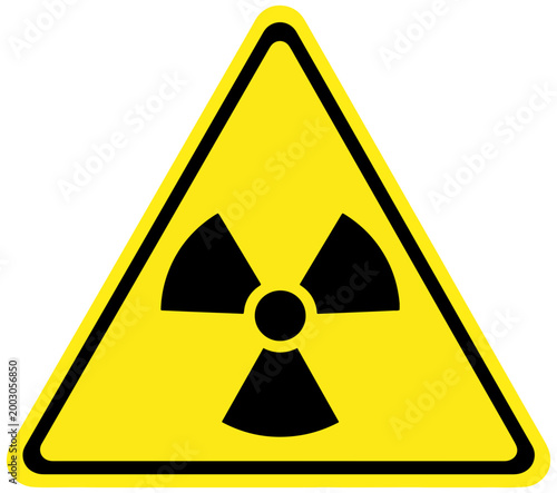 Yellow and black radiation hazard symbol on transparent background