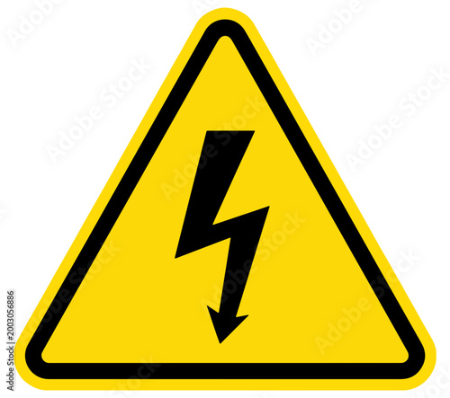 Yellow triangular warning sign with black lightning bolt symbol