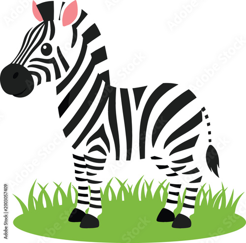 Cartoon zebra standing on grass illustration for animal and wildlife vector projects
