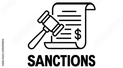 Photos Vector graphic illustration of Black and white sanctions icon with gavel and doc