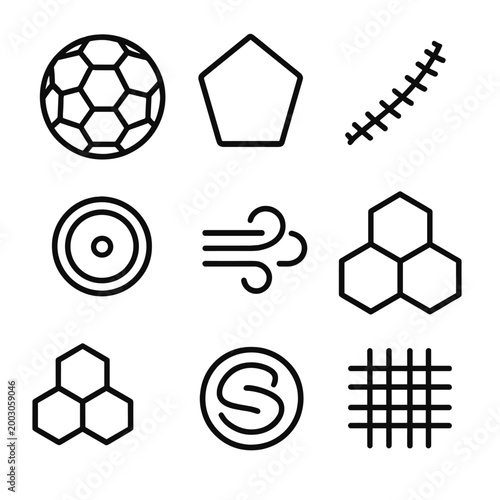 Minimalist geometric shapes and patterns icons set on dark background