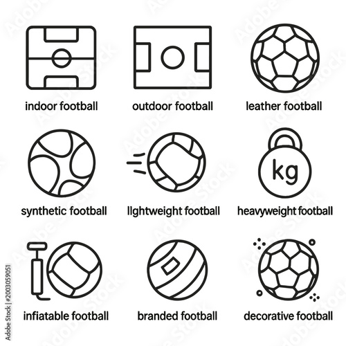 Various types and designs of footballs for different playing conditions