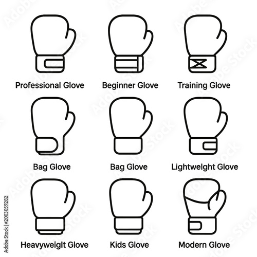 Collection of boxing gloves icons for various types of training