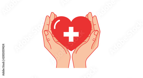 Canvas Print Hands holding a red heart with medical cross.
