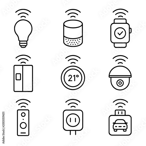 Smart home icons featuring gadgets for automation and connectivity