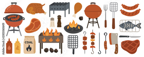 Canvastavla Set of barbecue grill icons isolated on white background