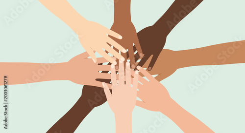 Diverse hands coming together in unity.