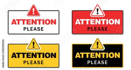Attention Please signs set with triangle with an exclamation mark. Warning, signs important notice. Vector on transparent background