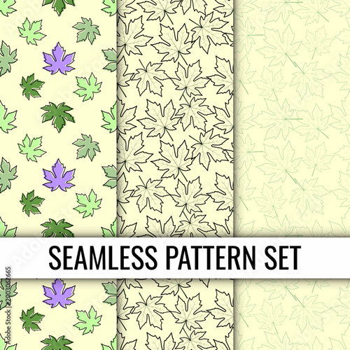 Seamless Pattern Set of Maple Leaves in Various Styles.