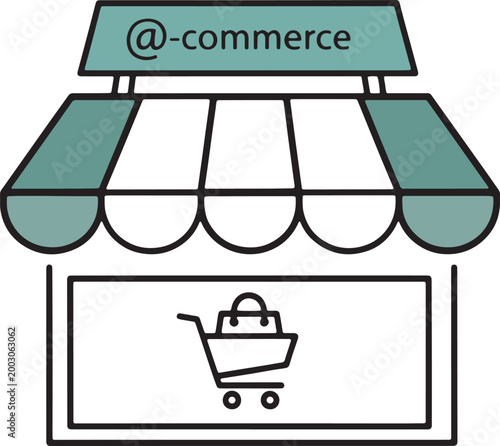 Ecommerce storefront icon with shopping cart and green awning