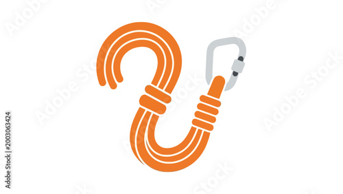 Orange Climbing Rope and Carabiner Icon