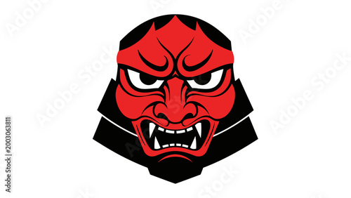 Free Download Japanese Oni Mask Tattoo Design, Red Demon Face, Scary Tribal Art - GFXLoad