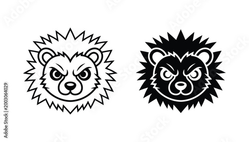Angry hedgehog cartoon character vector illustration with spiky fur and fierce expression for game design