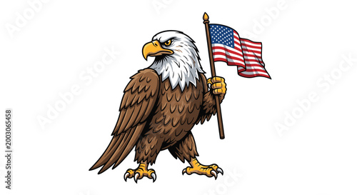American Bald Eagle Holding Flag.