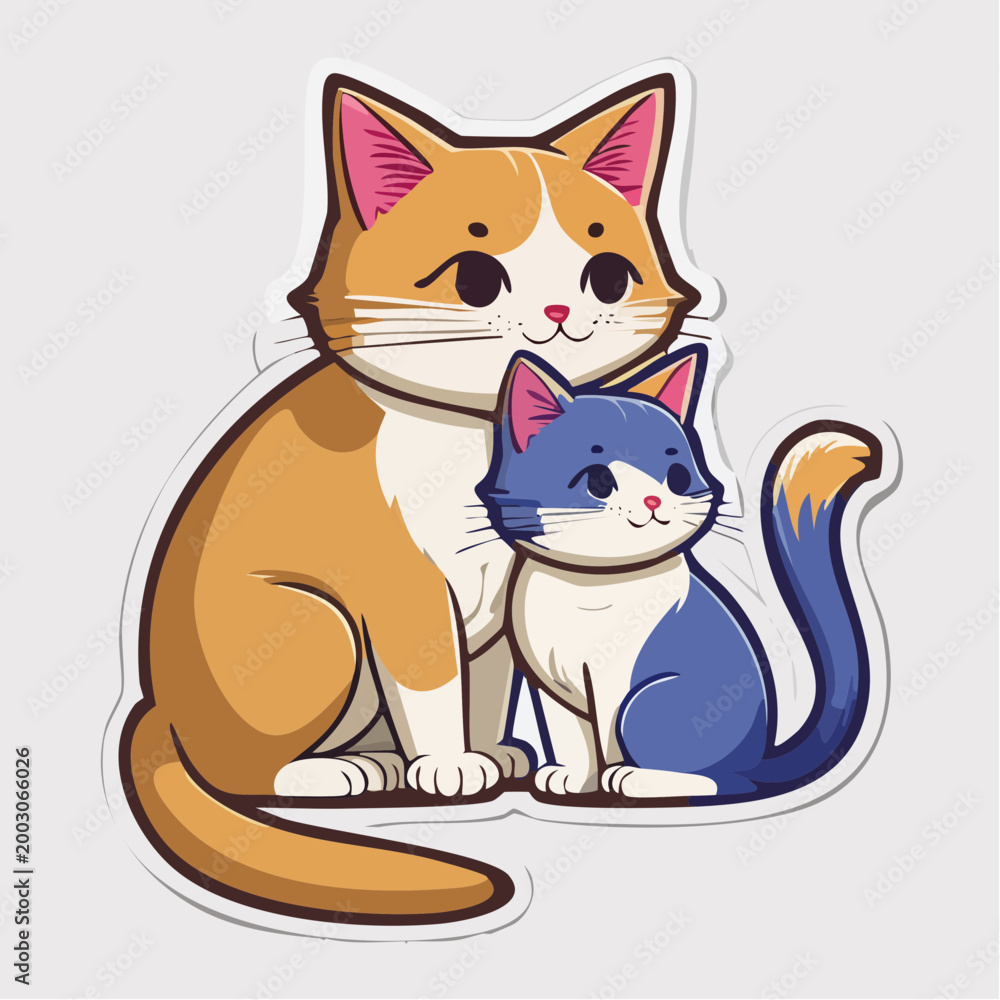 Fototapeta premium Cute Cartoon Cats Sticker Design