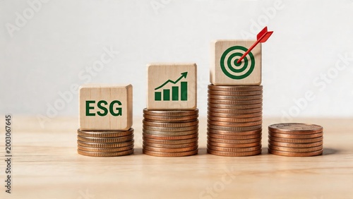 Business growth sustainability targets financial success ESG investment concept corporate responsibility green arrow target