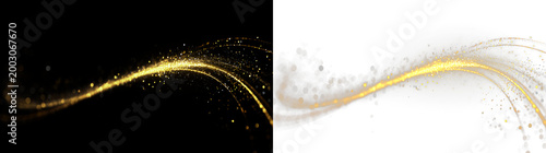 Photos Swirls of golden light move across isolated on transparent and black background,