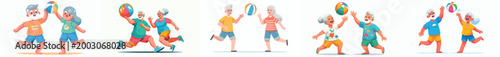 vector happy old couple playing beach ball in summer