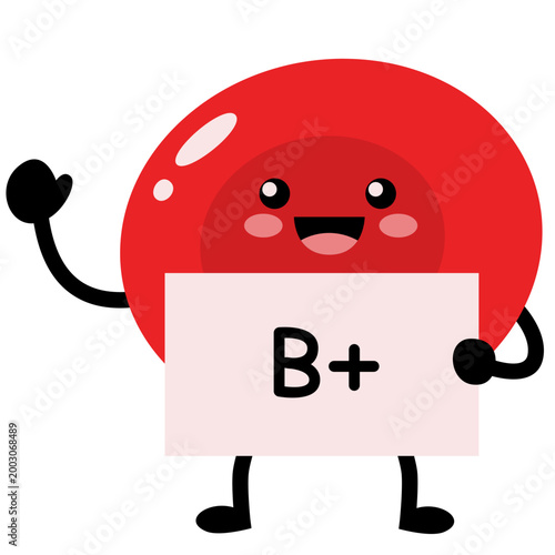 B Positive Cute Blood Type Illustration, Kawaii Red Blood Cell Character Medical Vector Isolated