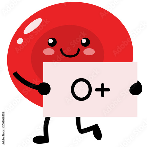 O Positive Cute Blood Type Illustration, Kawaii Red Blood Cell Character Medical Vector Isolated