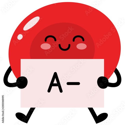 A Negative Cute Blood Type Illustration, Kawaii Red Blood Cell Character Medical Vector Isolated
