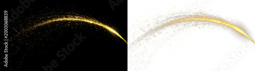 Tableau sur toile Golden sparkles create a curved line isolated on transparent and black backgroun