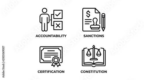 Canvastavla Vector graphic illustration of law and legal concept icons set Vector