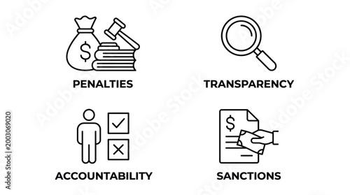 Vector graphic illustration of Business finance and law icons set Vector