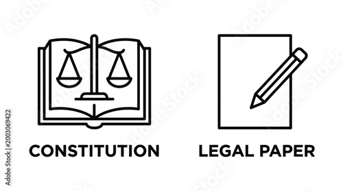 Bild auf Leinwand Vector graphic illustration of law icons set, constitution and legal paper Vecto