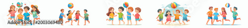 vector happy children playing beach ball in summer