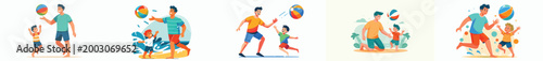 vector happy father n child playing beach ball in summer