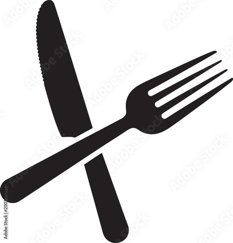 Black silhouette of a crossed fork and knife on a