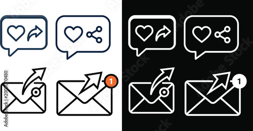 Social media marketing icon set likes shares and email notifications
