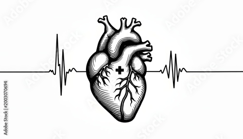 Anatomical Heart with ECG Line: Symbol of Vitality