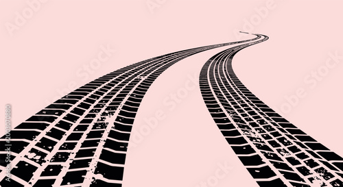 Foto Detailed black tire tracks and skid marks curving into the distance on a minimal