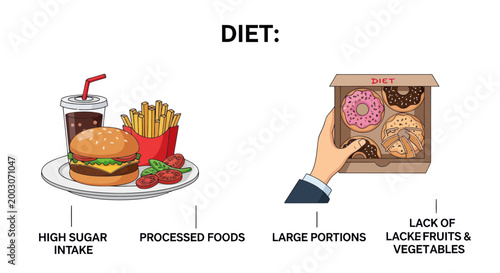 Junk Food vs. Healthy Diet Choice: Fast Food and Donuts