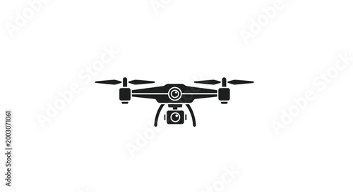 Modern drone icon with camera, isolated on white background. Aerial photography concept.