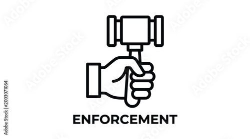 Quadro su tela Vector graphic illustration of Hand holding gavel with enforcement text Vector