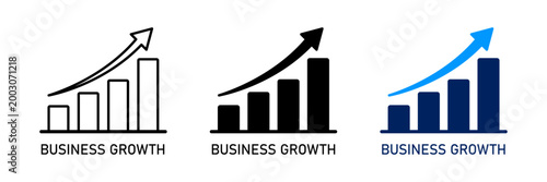 Business growth outline and solid style icon set with arrow and graph moving up concept of stock market business growth, financial profit, business trend, economic growth. Vector illustration.