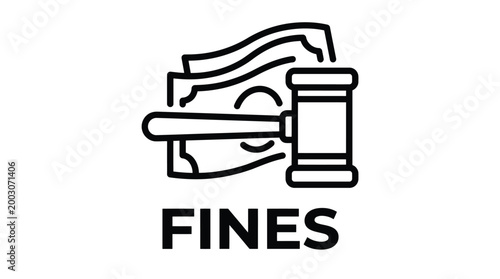 Billede på lærred Vector graphic illustration of Black and white fines icon with gavel and money V