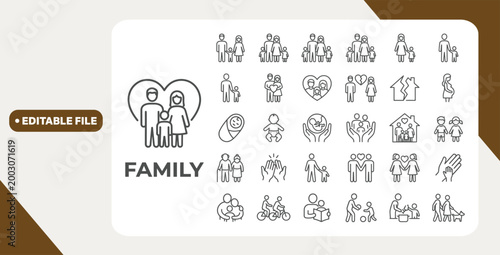 Bild auf Leinwand Family line editable icon set