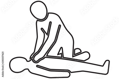 Simple line drawing of a person performing cpr on another person