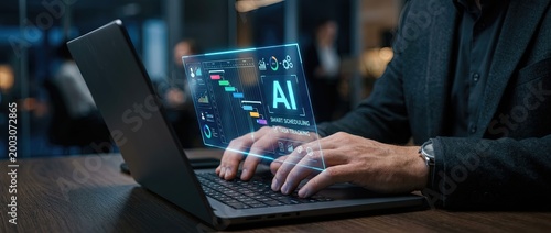 Ai-powered data analysis modern office digital interaction tech environment close-up view innovative concepts for enhanced business efficiency