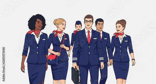 Принти на полотні Diverse Group of Airline Crew Members Walking Together Professionally