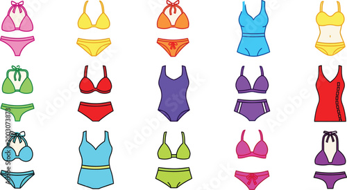 Colorful swimsuit collection a variety of styles for summer beach and pool wear