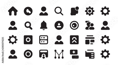 Comprehensive pack of interface icons with home profile search and settings for website navigation ui.