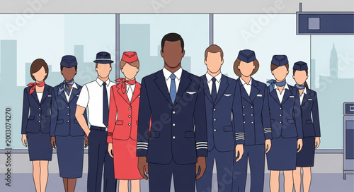 Diverse Group of Airline Professionals Standing Together.