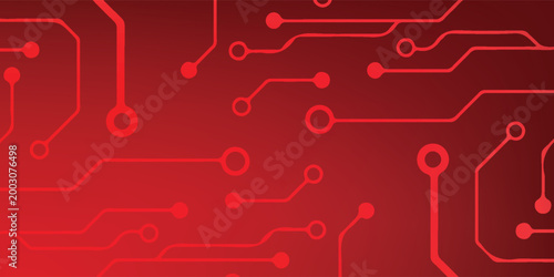 Red Circuit Board Background With Digital Technology Lines and Electronic Network Design