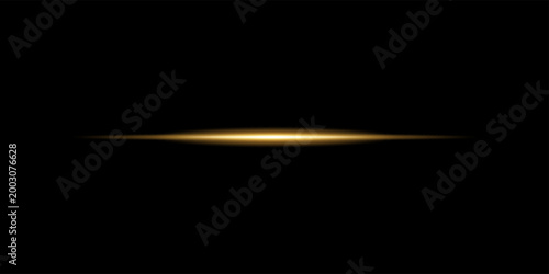 Golden Ethereal Lens Flare on Pitch Black Background: Abstract Horizontal Celestial Glow Concept