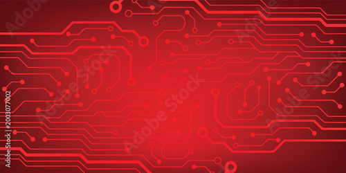 Red Circuit Board Background With Digital Technology Lines and Electronic Network Design